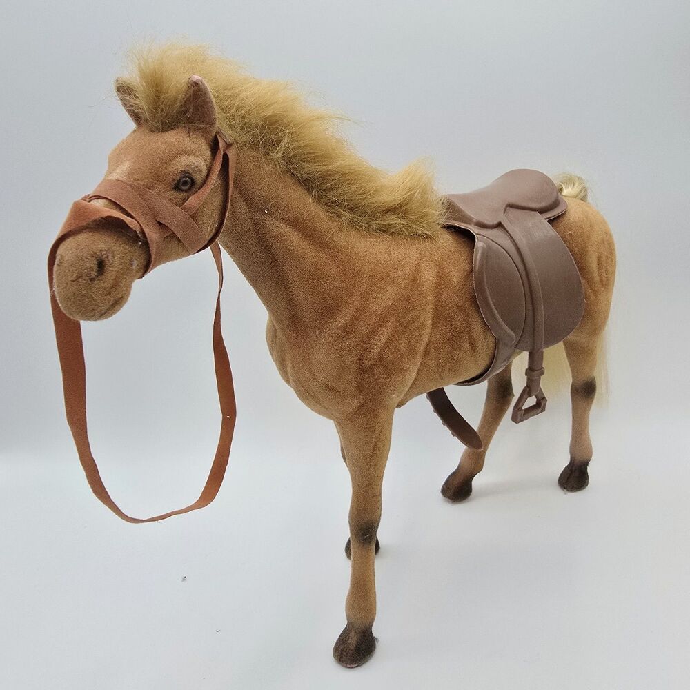 Vintage Flocked Plastic Horse Toy Figurine Pony Brown with saddle - Picture 12 of 14
